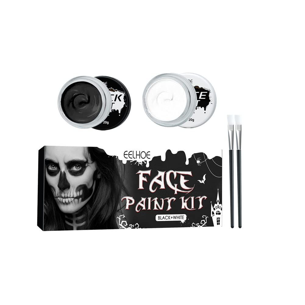 Black White Face Body Paint Halloween Cosplay Makeup Kit With Brush For Dress Up