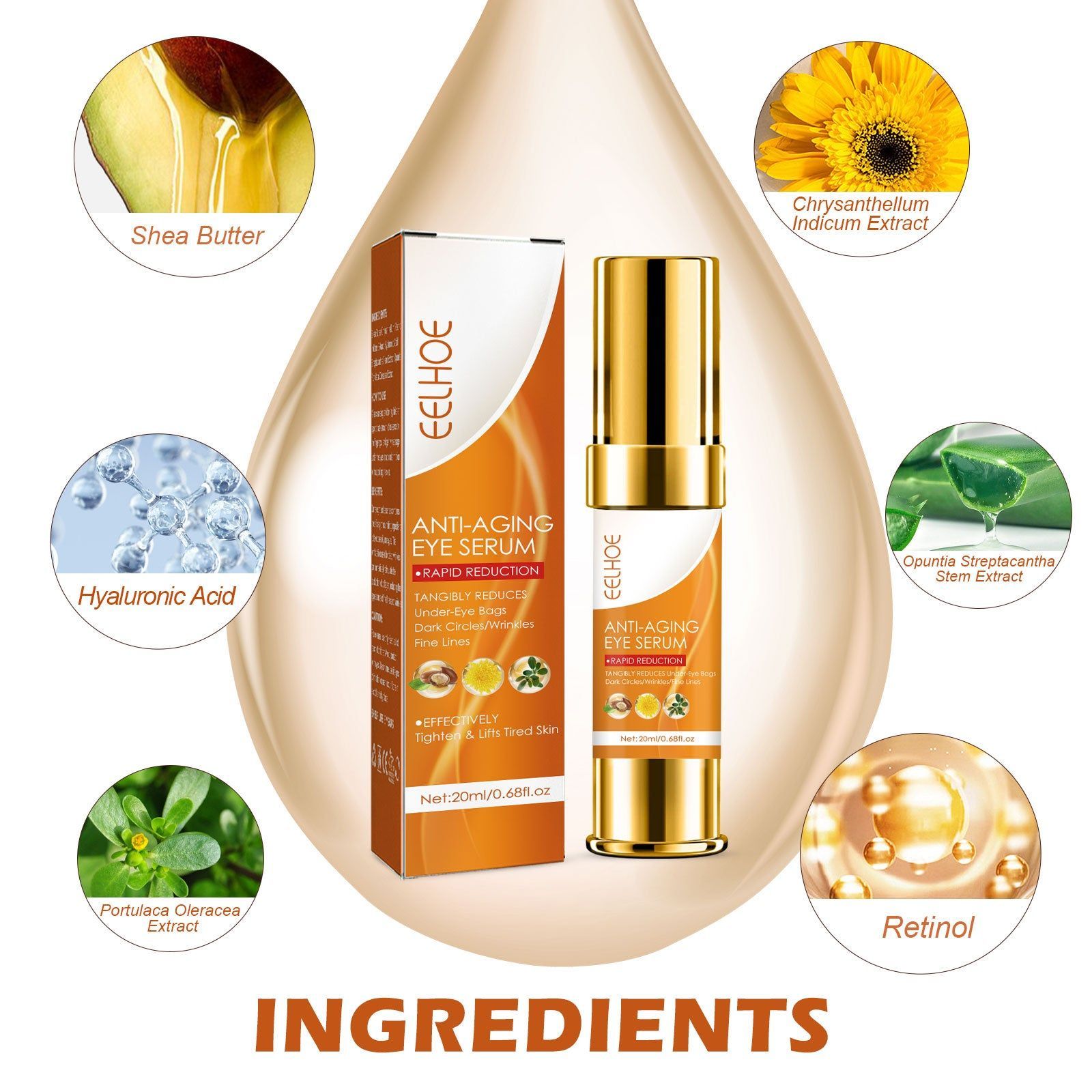 Anti-Aging Eye Serum, Reduces Dark Circles, Fine Lines, Puffiness, Eye Bags ,20ml
