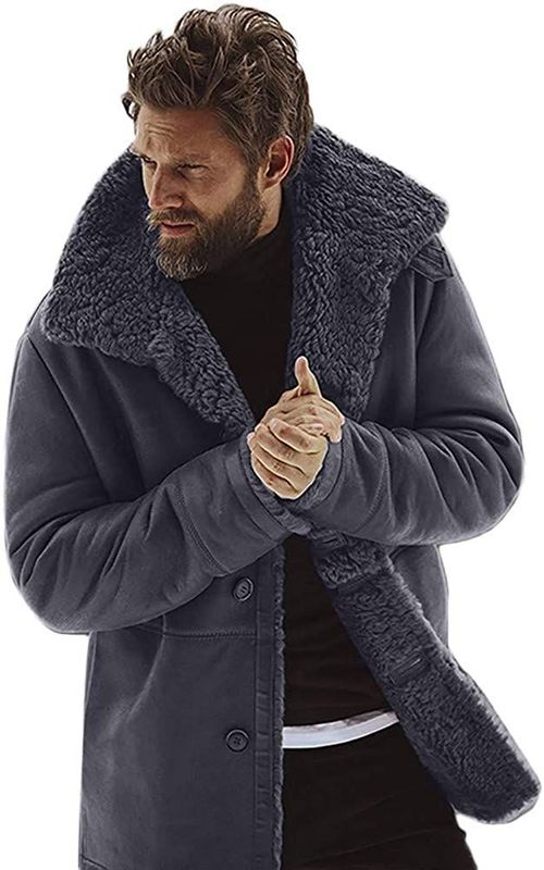 Winter Men Fleece Lapel Jacket Warm Thick Coat Casual Stand Collar Outwear