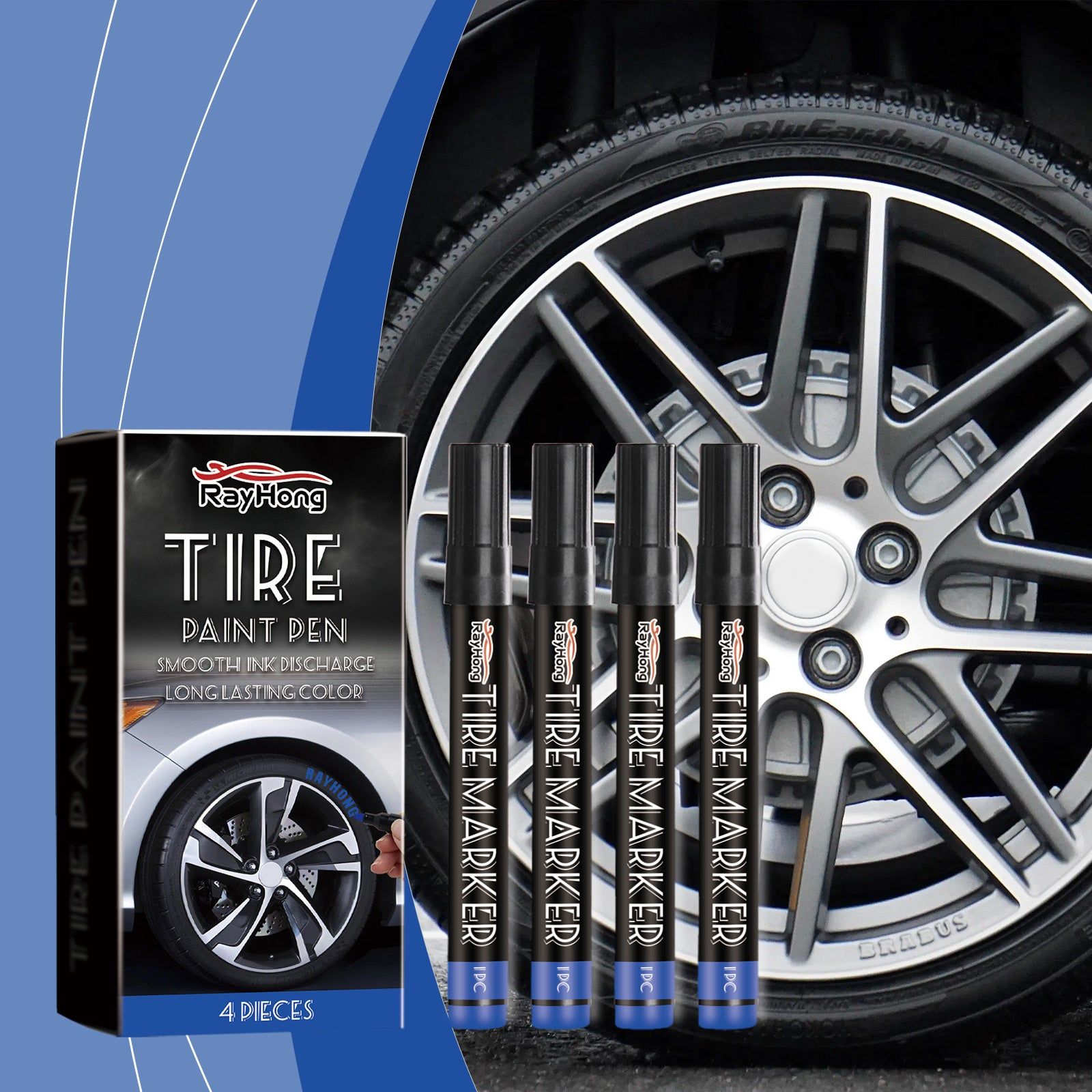 Creative Car Marker for Tire Graffiti, Quick-Drying, Long-Lasting, Easy to Use ,4 pieces