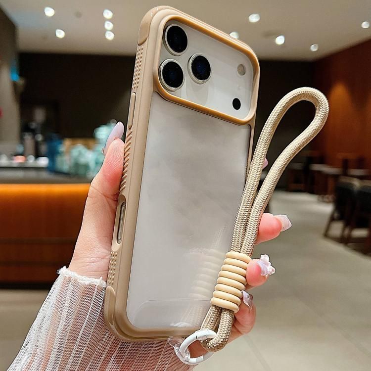 For iPhone 18 Pro Max / iPhone 17 Pro Max Solid Color Edge Transparency Acrylic TPU Phone Case with Wrist Strap