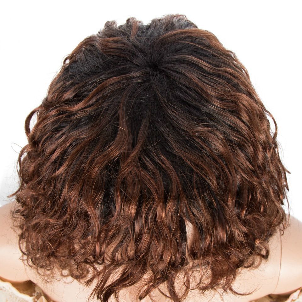 African Short Curly Synthetic Hair Wigs Womens Brazilian Wavy Brown Headgear Wig