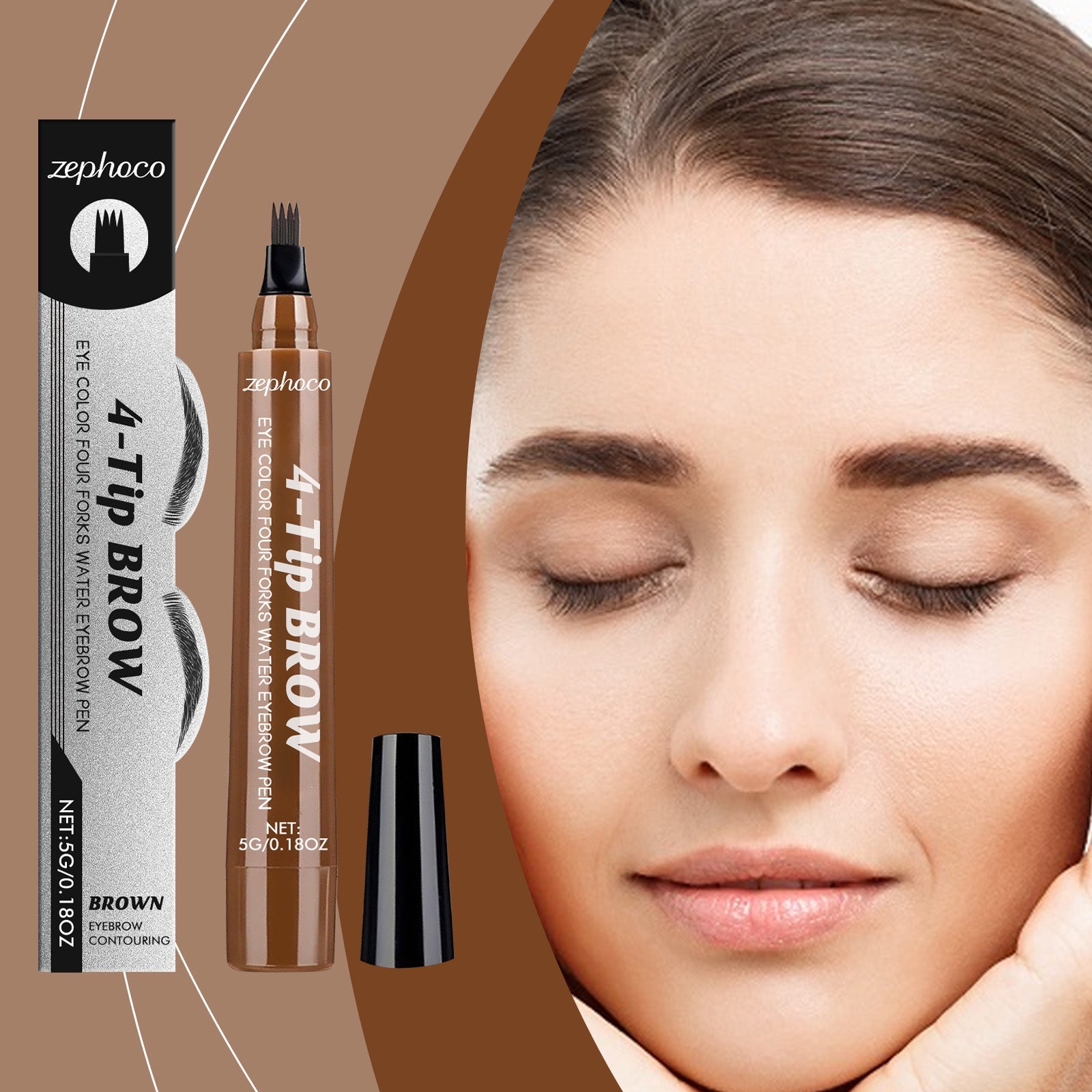 Brown Four-Prong Eyebrow Pencil, Waterproof, Natural Flow, Long-Lasting, Flawless Brows ,5g