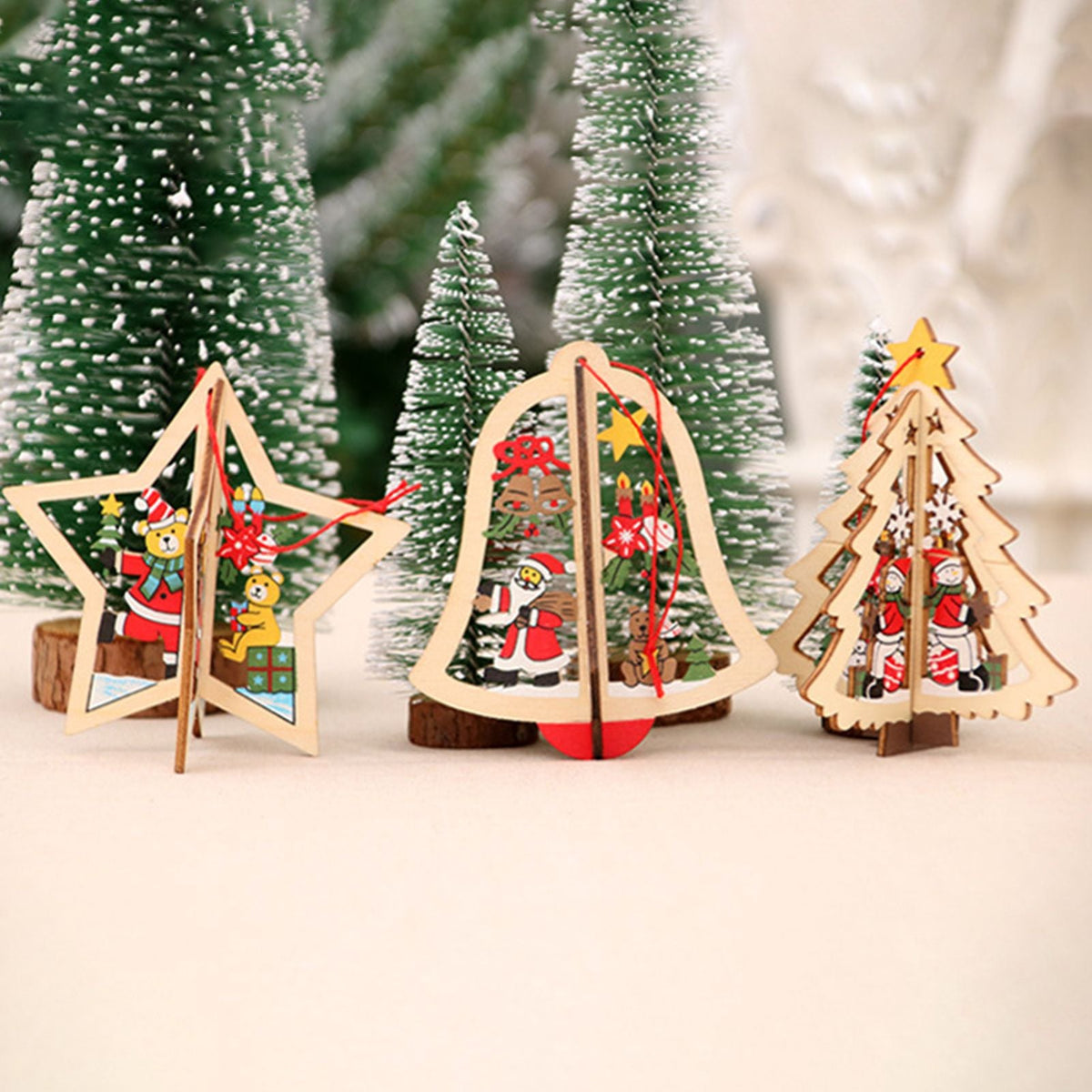 5pcs Christmas Tree Hanging Ornament Xmas Wooden Pendant Home Party Decorations