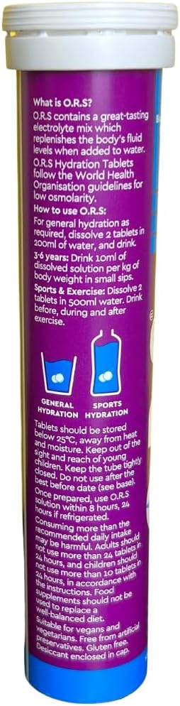 O.R.S Hydration Tablets with Electrolytes, Vegan, Gluten and Lactose Free Formula – Natural Blackcurrant Flavour, 96 Tablets (Pack of 4 x 24)