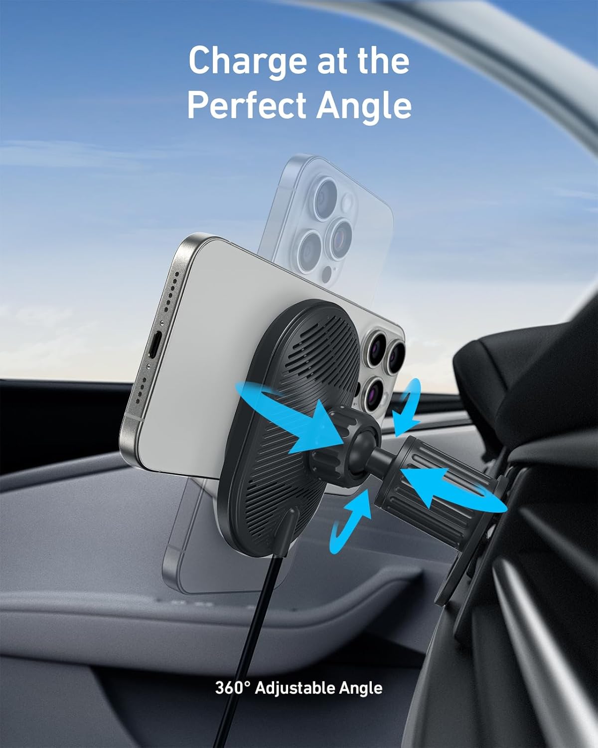 Anker MagGo Wireless Car Mount Charger with 25W Car Adapter, Black