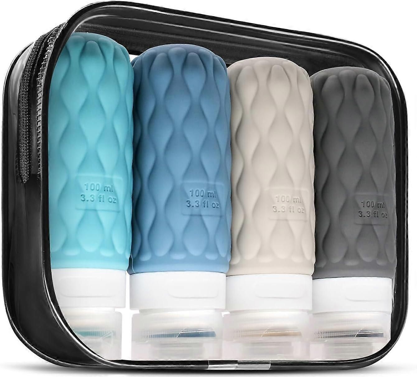 4 Pack Leakproof Silicone Travel Bottles Set with Toiletry Bag