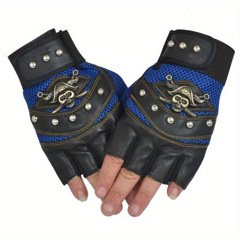Men Motorcycle Riding Gloves Steampunk Gothic Gloves Vintage Fingerless Mittens