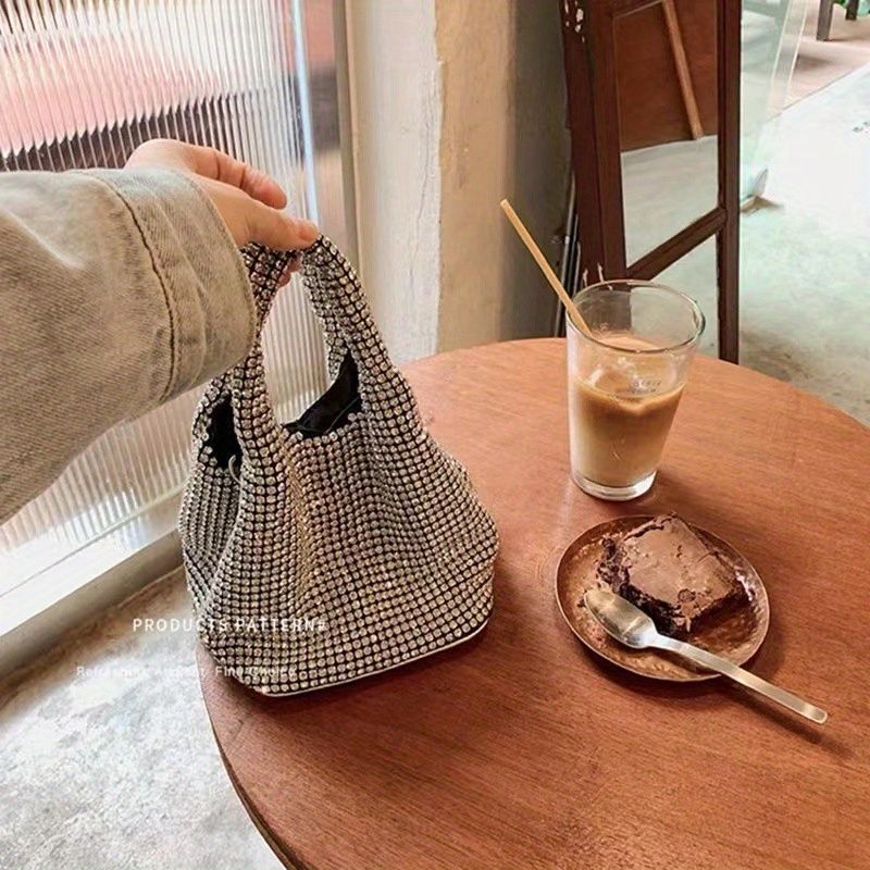 Women Rhinestones Bag Elegant Evening Handbag Clutch Bucket Bag  for Party Prom