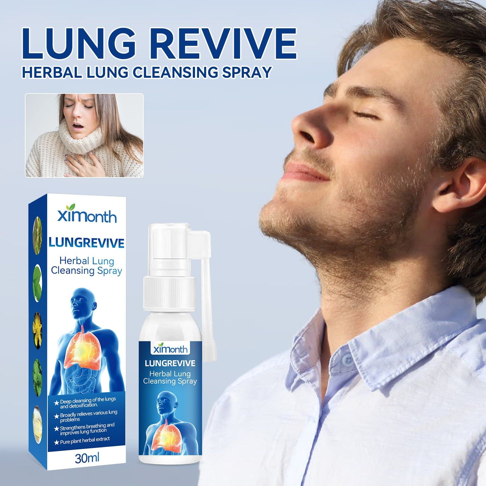 Body Care Spray for Lung Detox, Respiratory Relief, Nasal Congestion, Cough Relief ,30ml