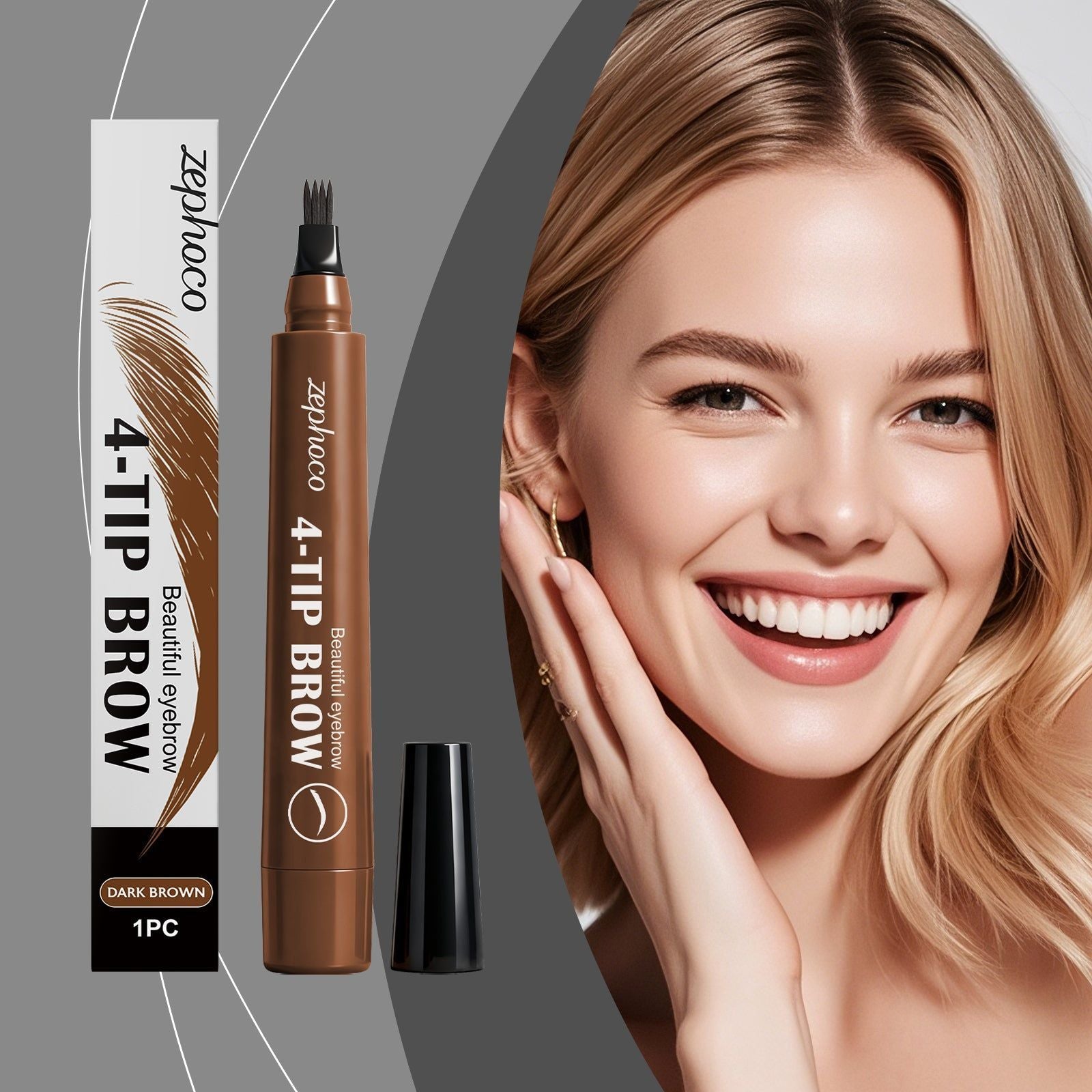 Dark Brown Four-Prong Eyebrow Pencil, Easy to Modify Shape, Natural, Long-Lasting ,1 pc