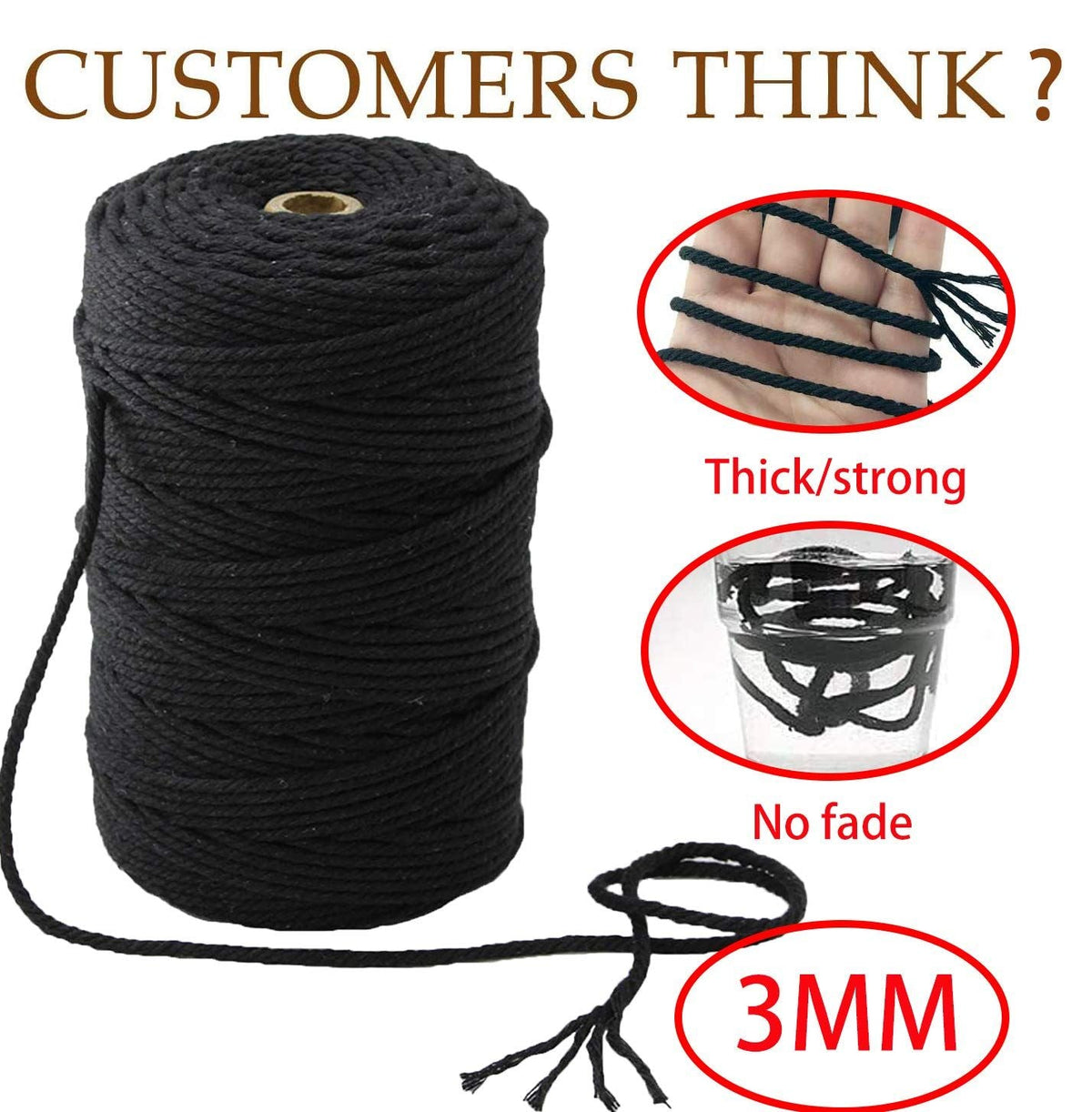 3 x 200 mm Cotton Cone Yarn Macrame Yarn Cotton Rope DIY Art Craft Knitting Tools