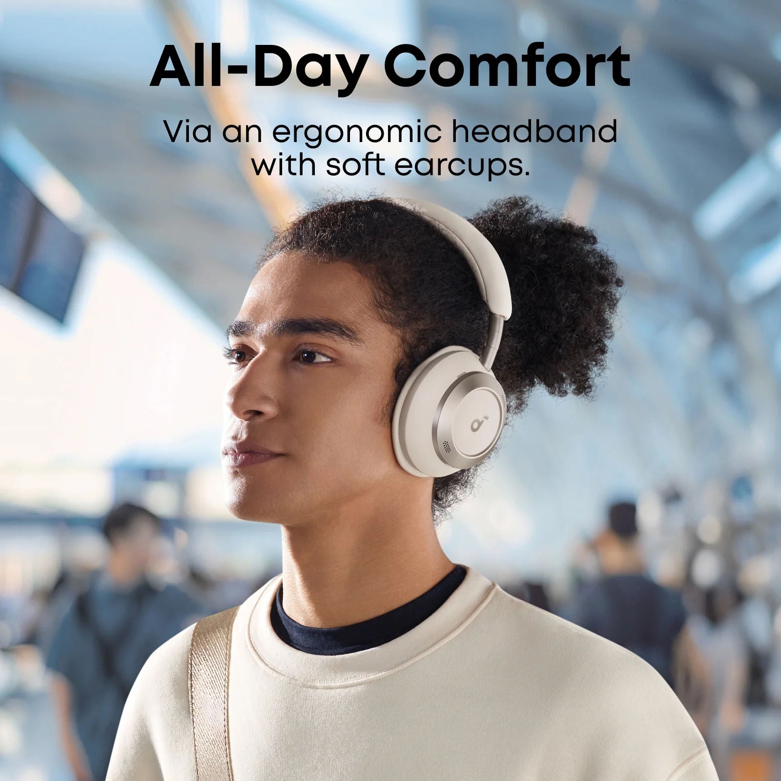 سماعات Anker Soundcore Space One Pro اللاسلكية، تقنية التخلص التلقائي من الضوضاء (ANC) 3.0، صوت عالي الدقة، مدة تشغيل تصل إلى 60 ساعة، لون أبيض كريمي