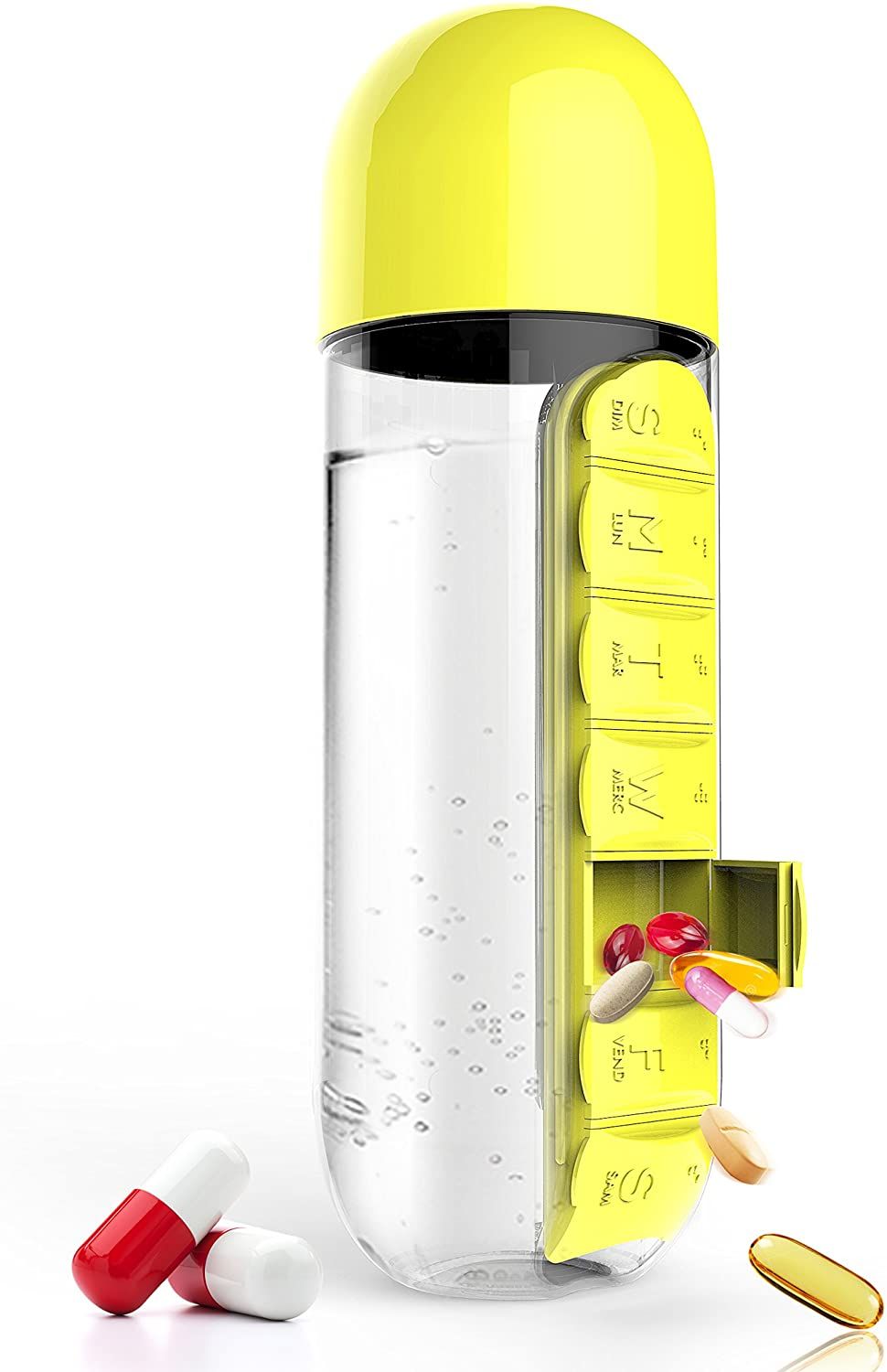 Pill Organizer Water Bottle 7 Day Medicine Holder With Weekly Dispensers Capsule Drink Bottle
