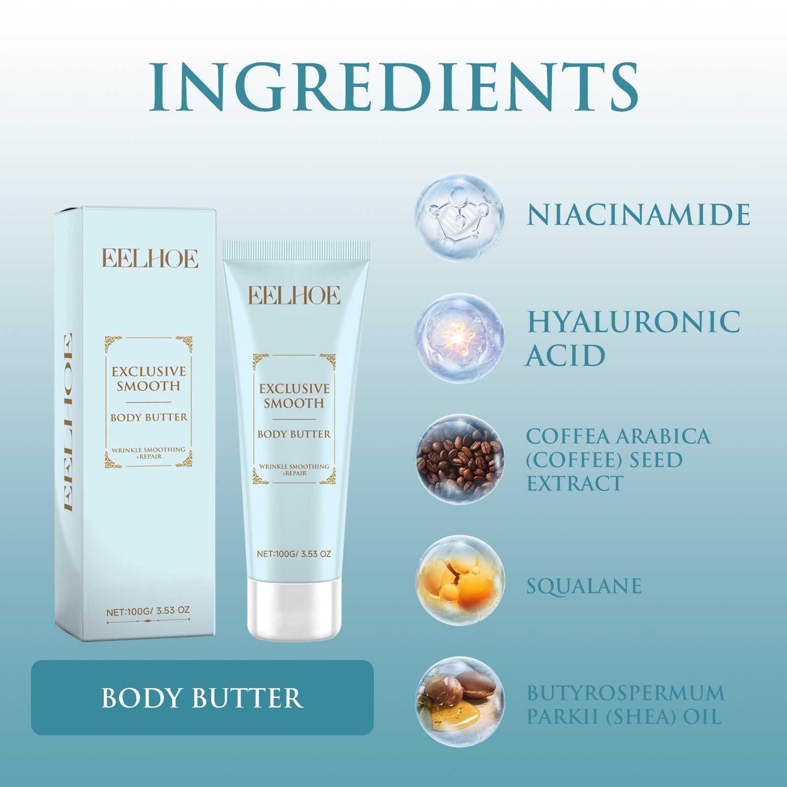 Body Butter, Hydrating Firming Moisturizer, Reduces Fine Lines, Brightens Skin ,100g