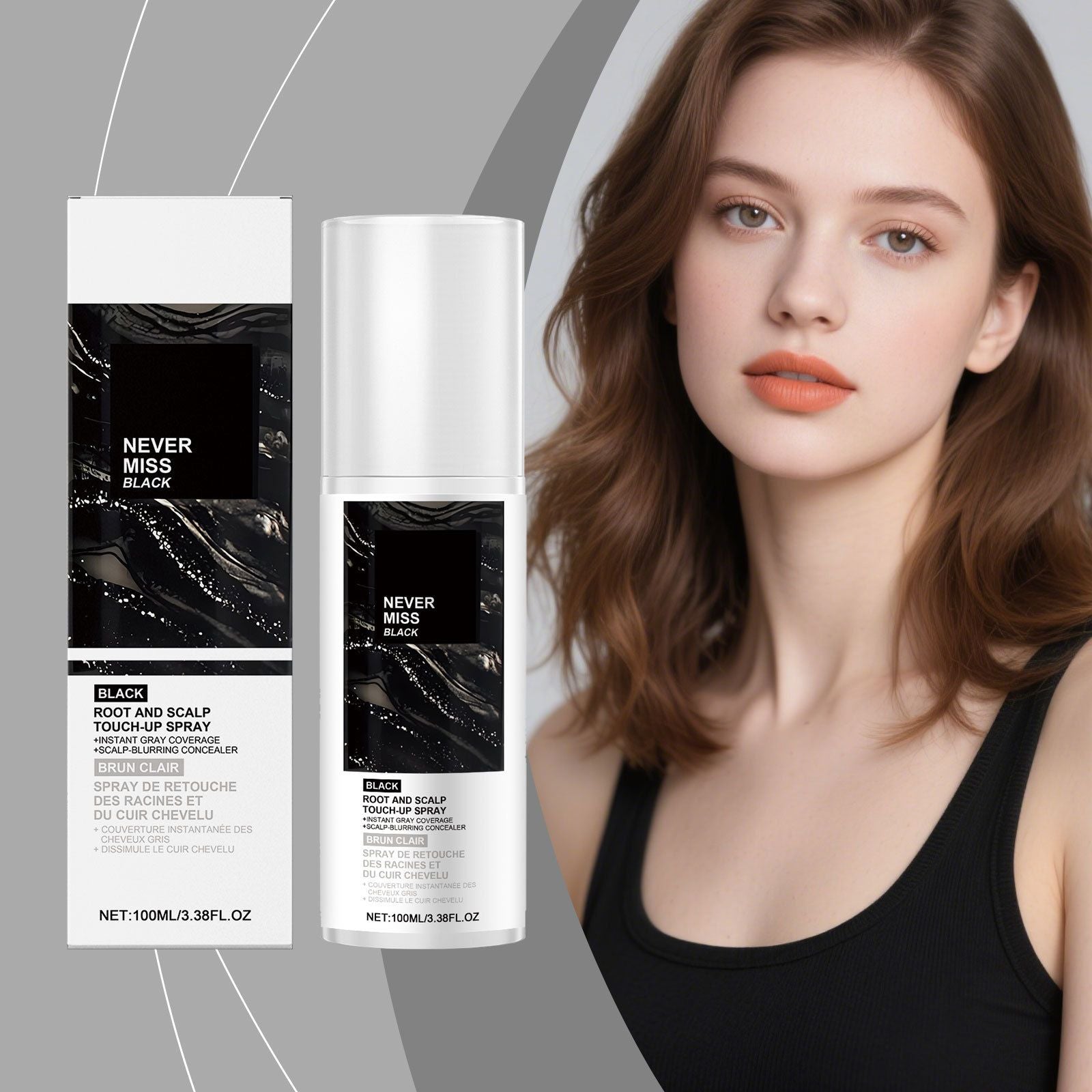 Temporary Hair Root Touch Up Spray Black Gray Coverage 100ml