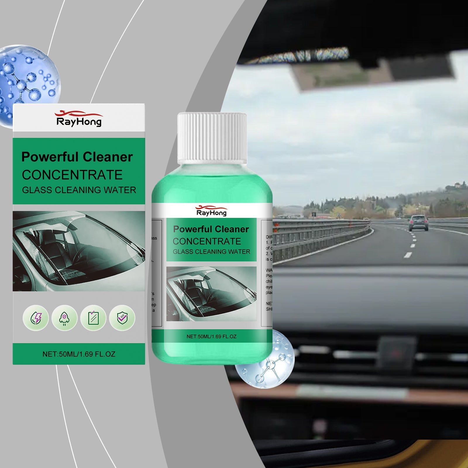 Car Cleaning Oil Film Remover, Windshield Waterproof Glass Cleaner, Stain & Dust Removal ,50ml