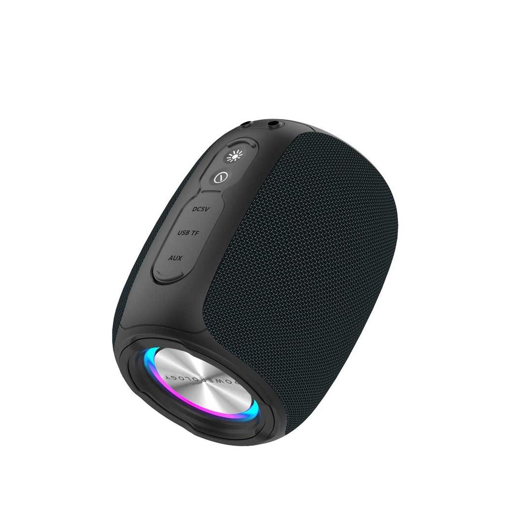 Powerology Ghost Bluetooth Speaker, 5W, IPX5 Water-Resistant, FM Radio, 5H Playtime, Black