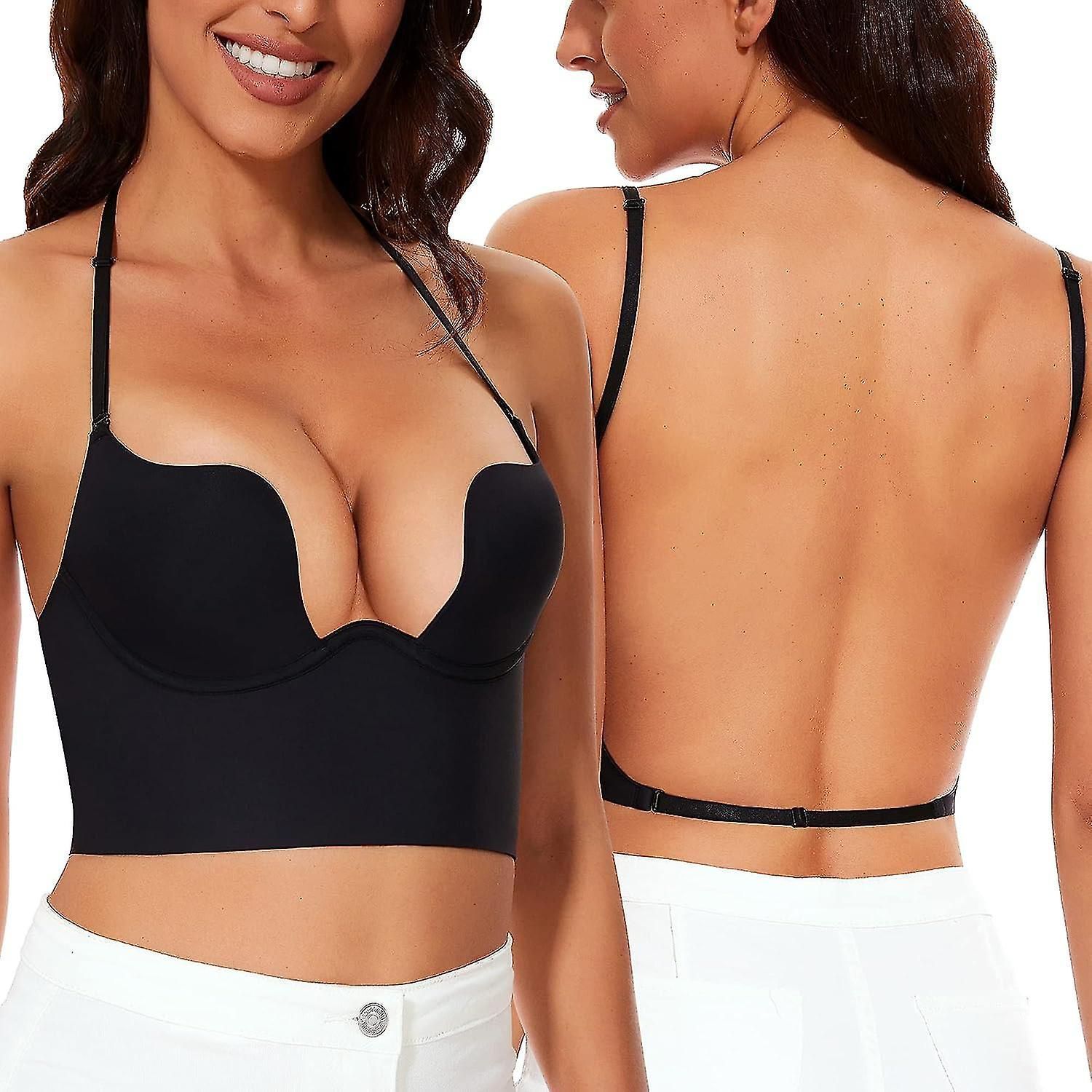 2024 New Low Back Bras For Women-seamless Deep U Plunge Backless Bras Convertible Multiway Low Cut Open Back Bra Halter Bras Free Shipping