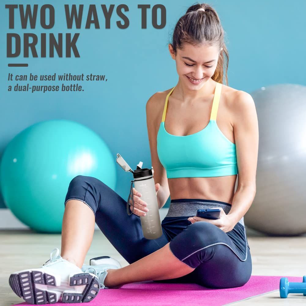 Plastic Water Bottle Leakproof Drink Bottle With Time Marker For Fitness Sports