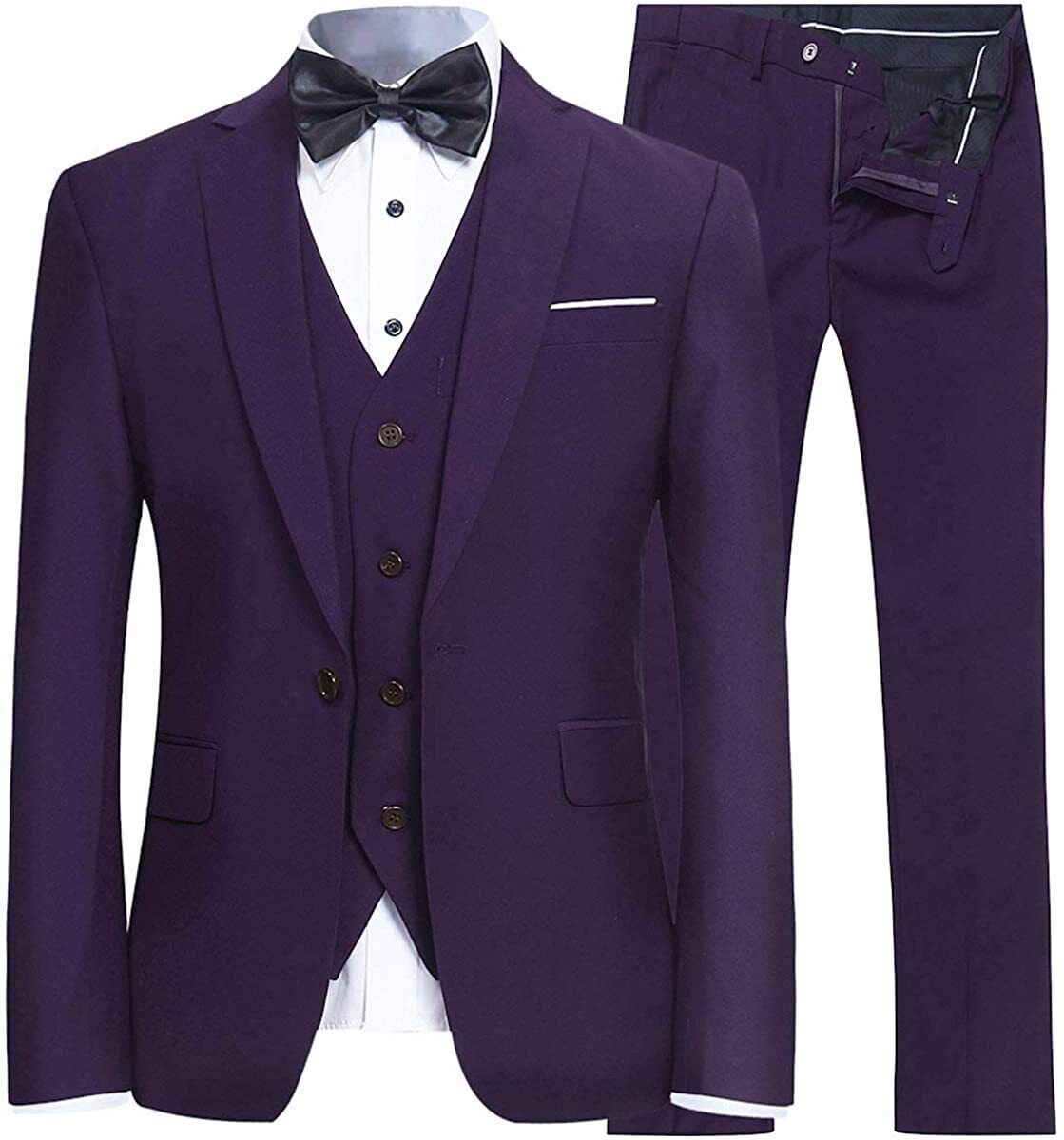 Purple Coat pant for men Vest tuxedo Slim Fit Suit For Men Blazer Jacket