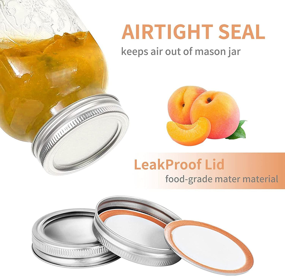 24 Pack Canning Lids Regular Mouth Mason Jar Lids And Rings Split Leak Proof Storage Caps