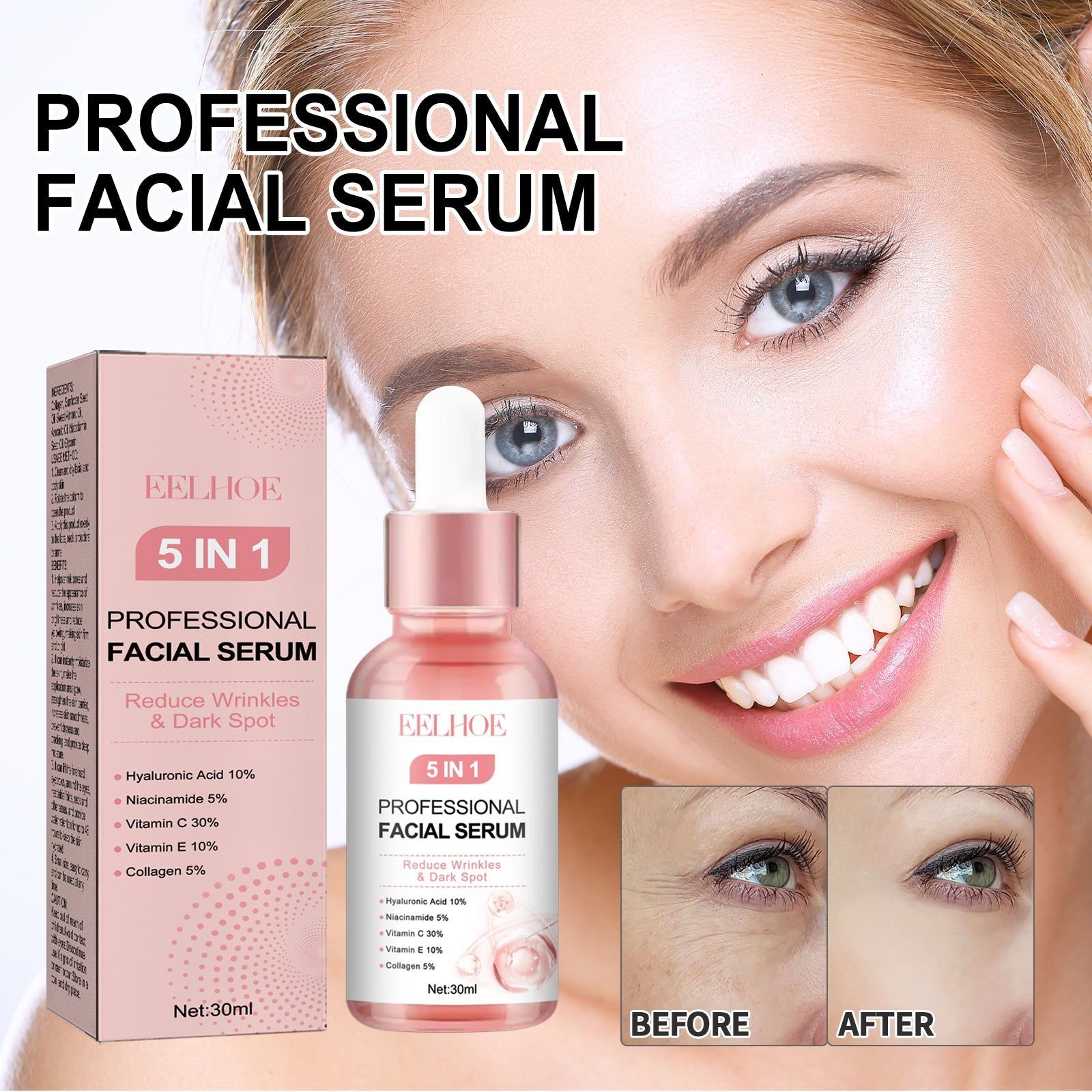 5 in 1 Face Serum, Moisturizing and Firming Skin Care, Anti-Aging, Brightening, Wrinkle Repair ,30ml