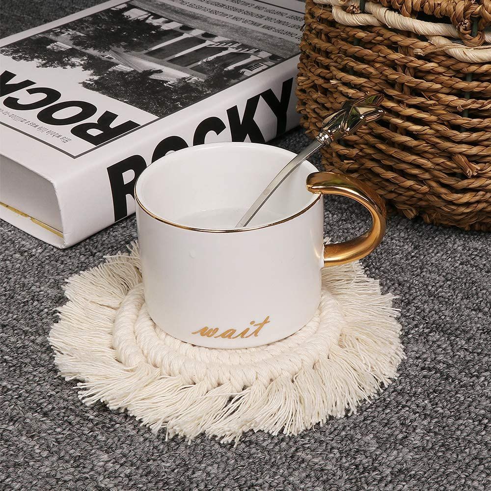 4-Pack Handmade Macrame Coasters Round Drinks Cotton Boho Woven Coaster Set