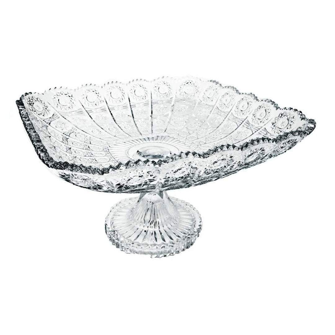 City Glass Bohemia Square Fruit Bowl With Stem, 27.5cm, Tray Gift Box
