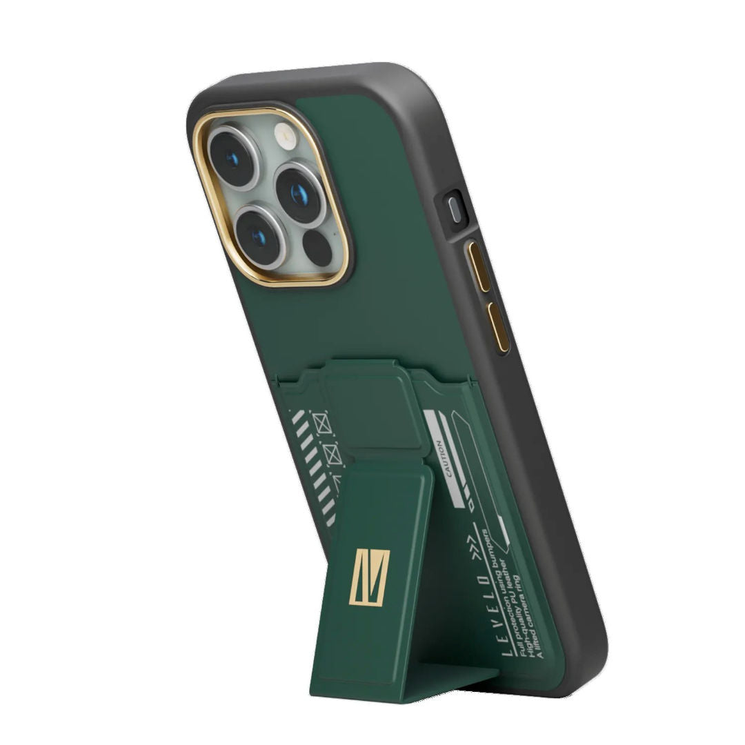Levelo Morphix Gripstand Case With Cardholder For iPhone 15 Pro, Green