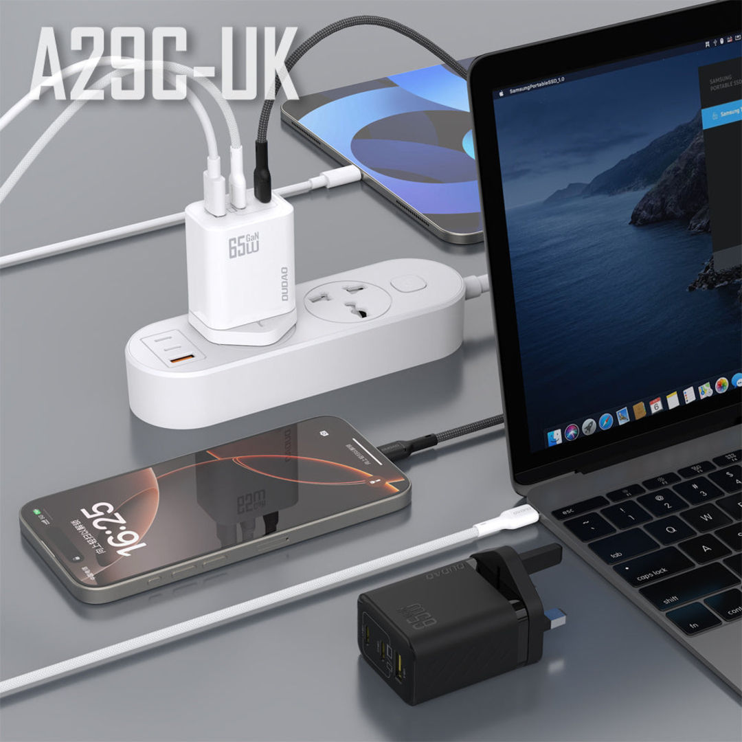 DUDAO A29UK USB-A and 2 USB Type-C Travel GaN Charger, PD65W