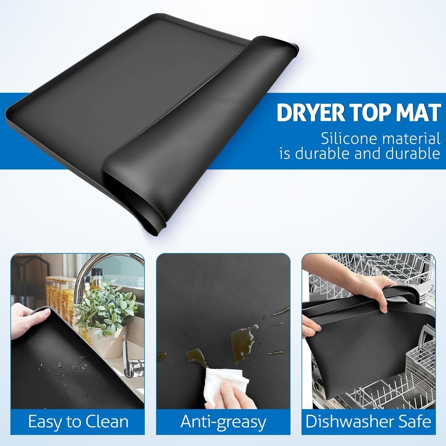 Washer Dryer Top Protector Mat Protective Silicone Rubber Mat for Washing Machine
