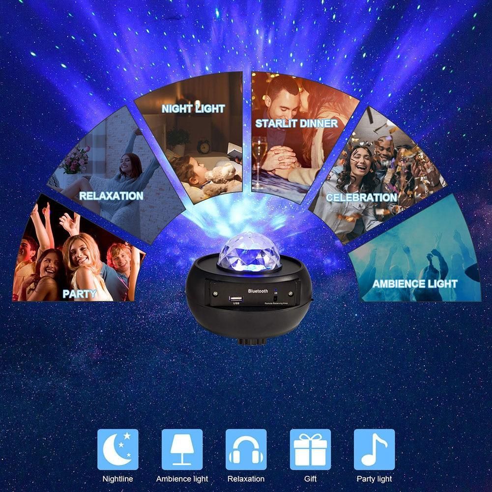 LED Star Light Projector  BT Music Player Galaxy Starry Night  Ocean Wave Lamp