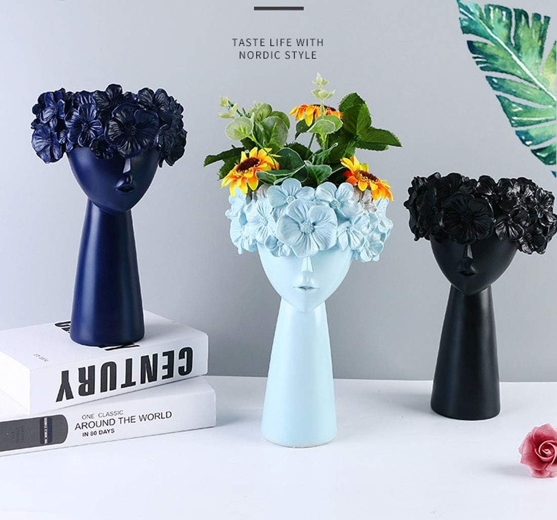 Creative Vase Girl Head Statue Planter Home Decor Resin Flower Pot Ornament