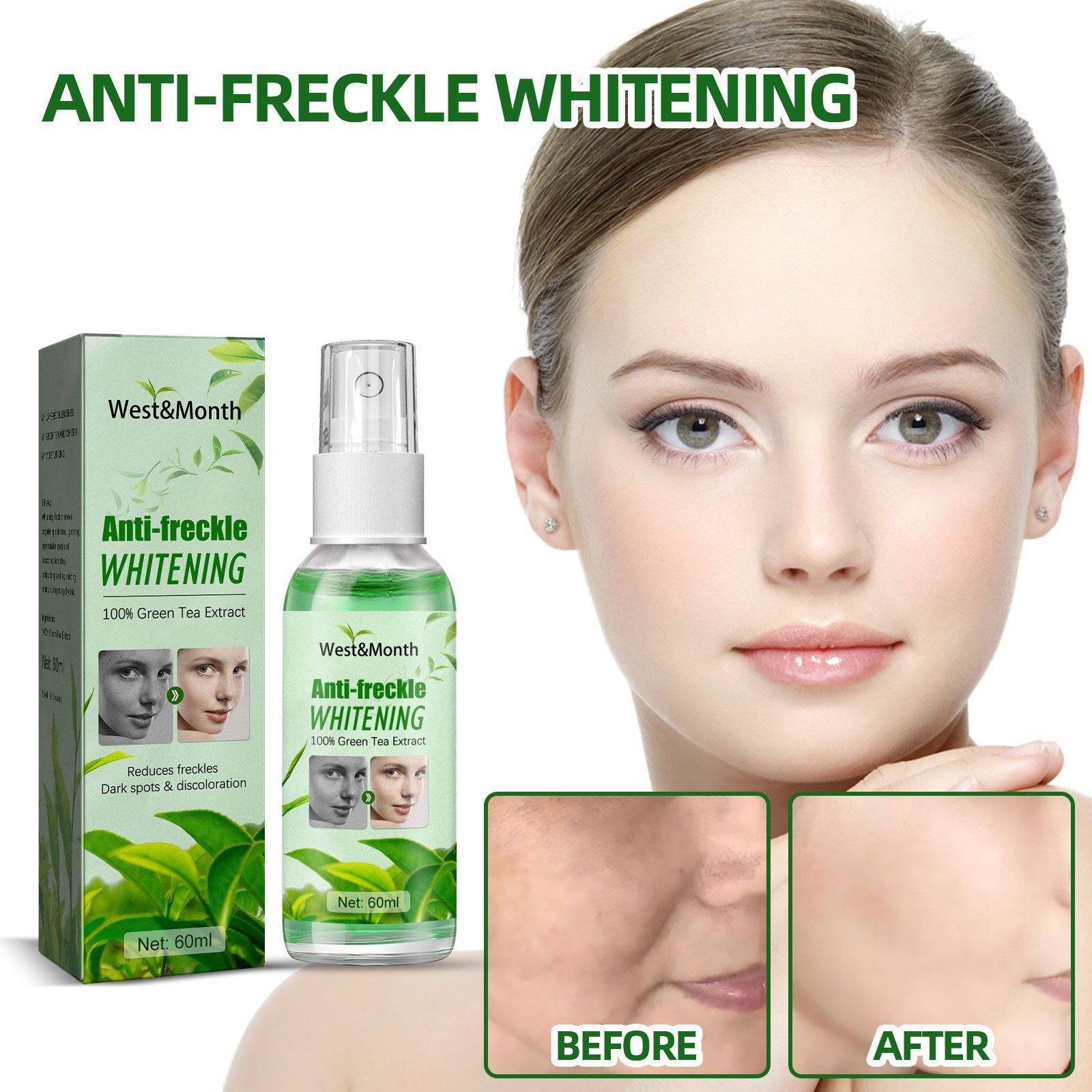 Brightening Green Tea Water, Fade Pigment, Clear Dark Spots, Hydrate Skin ,60ml
