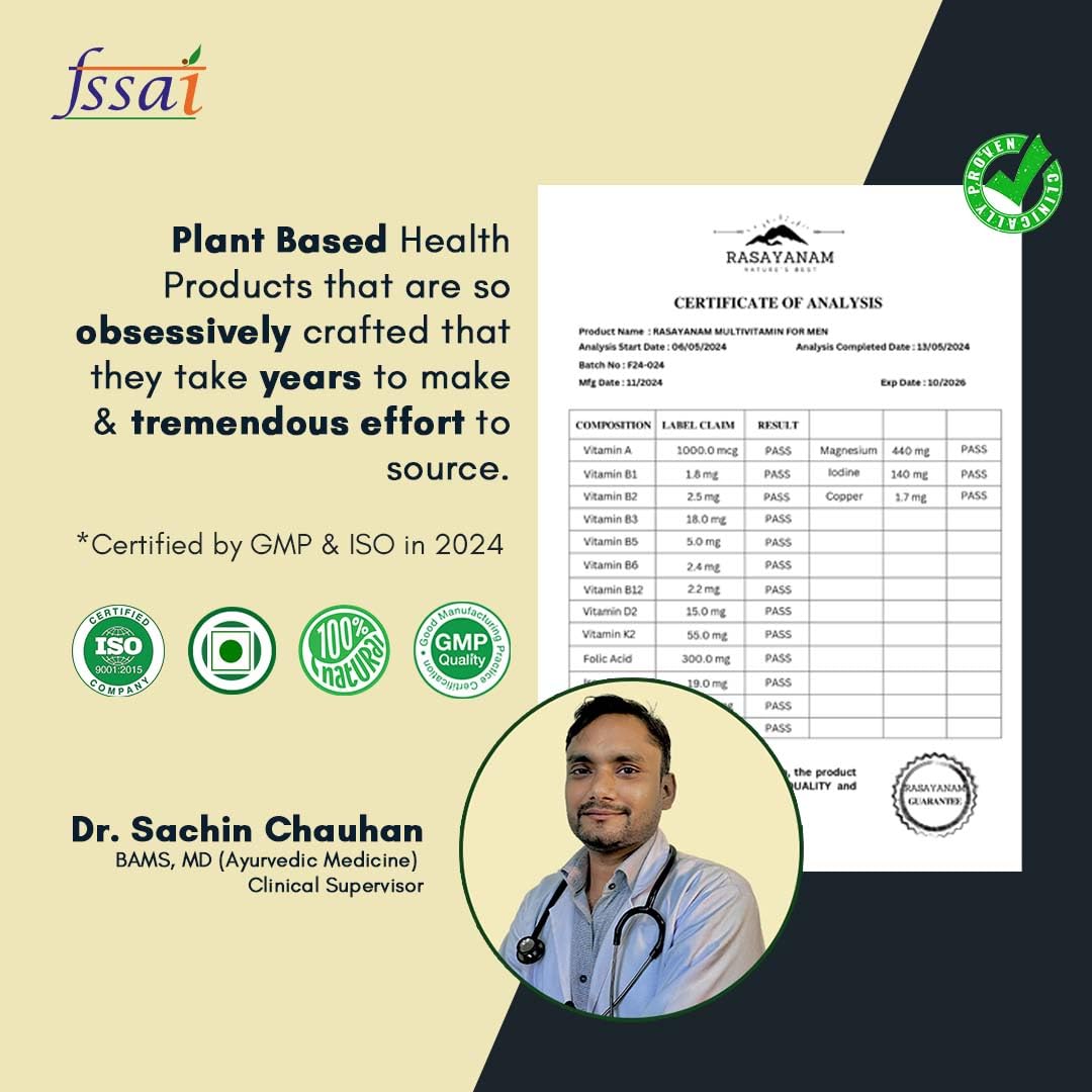 Rasayanam Multivitamin for Men 60 Tablets | 51 ingredients & 9 Blends For Overall Health