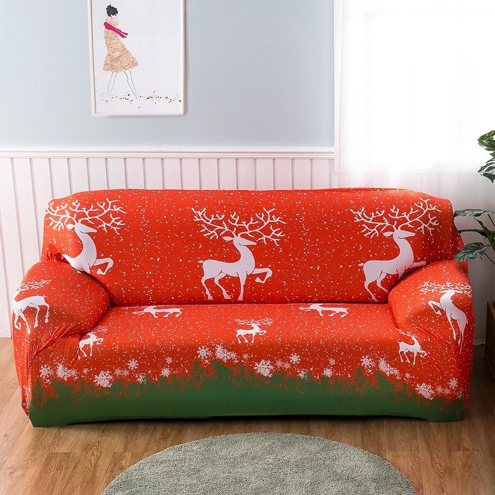 Christmas Elastic Sofa Cover Elk Printed Couch Slipcover Chair Protector Home Decor