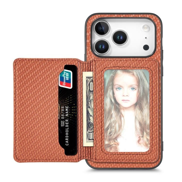 For iPhone 18 Pro Max / iPhone 17 Pro Max Carbon Fiber Magnetic Card Wallet RFID Blocking Phone Case