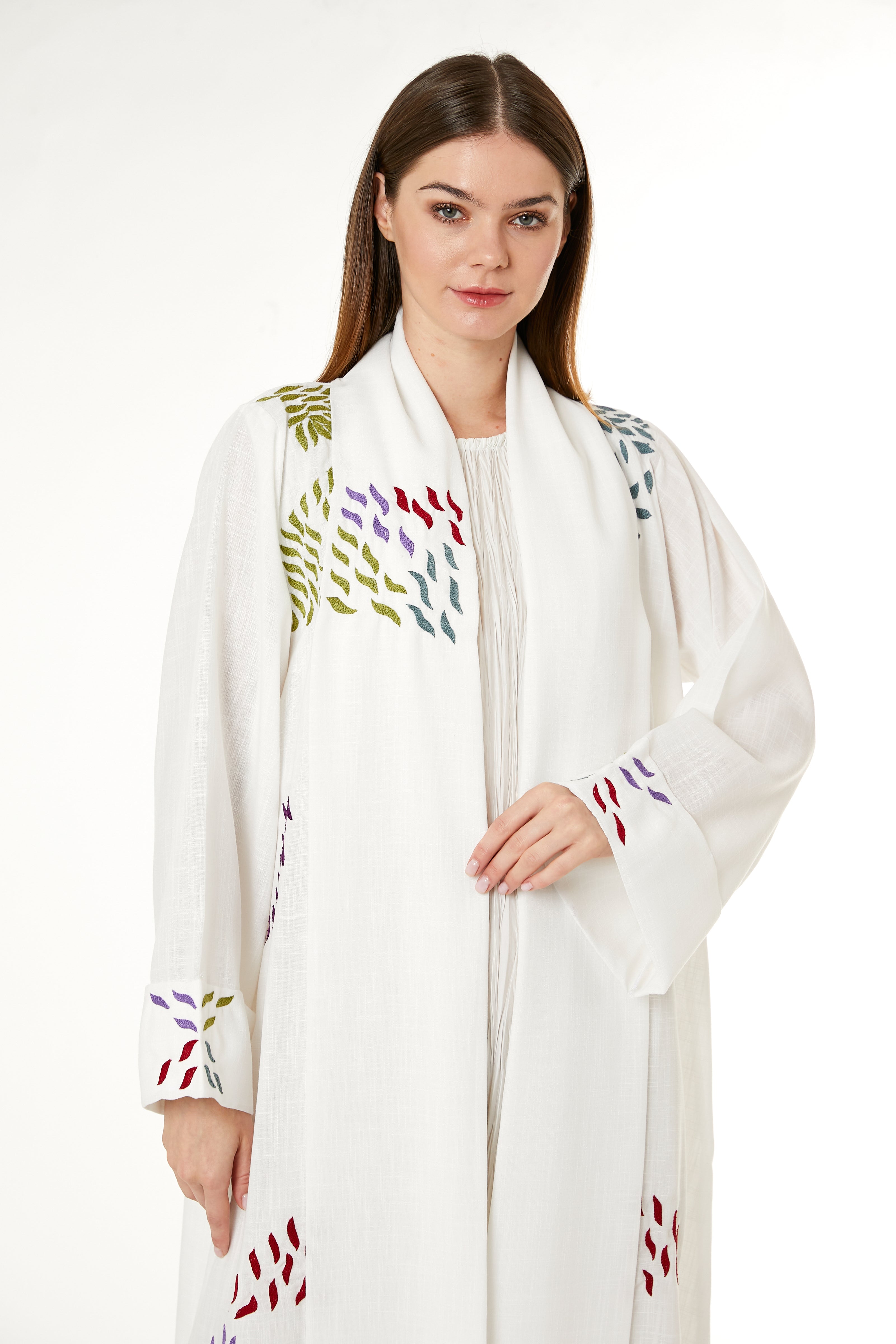 White Linen Embroidered Abaya