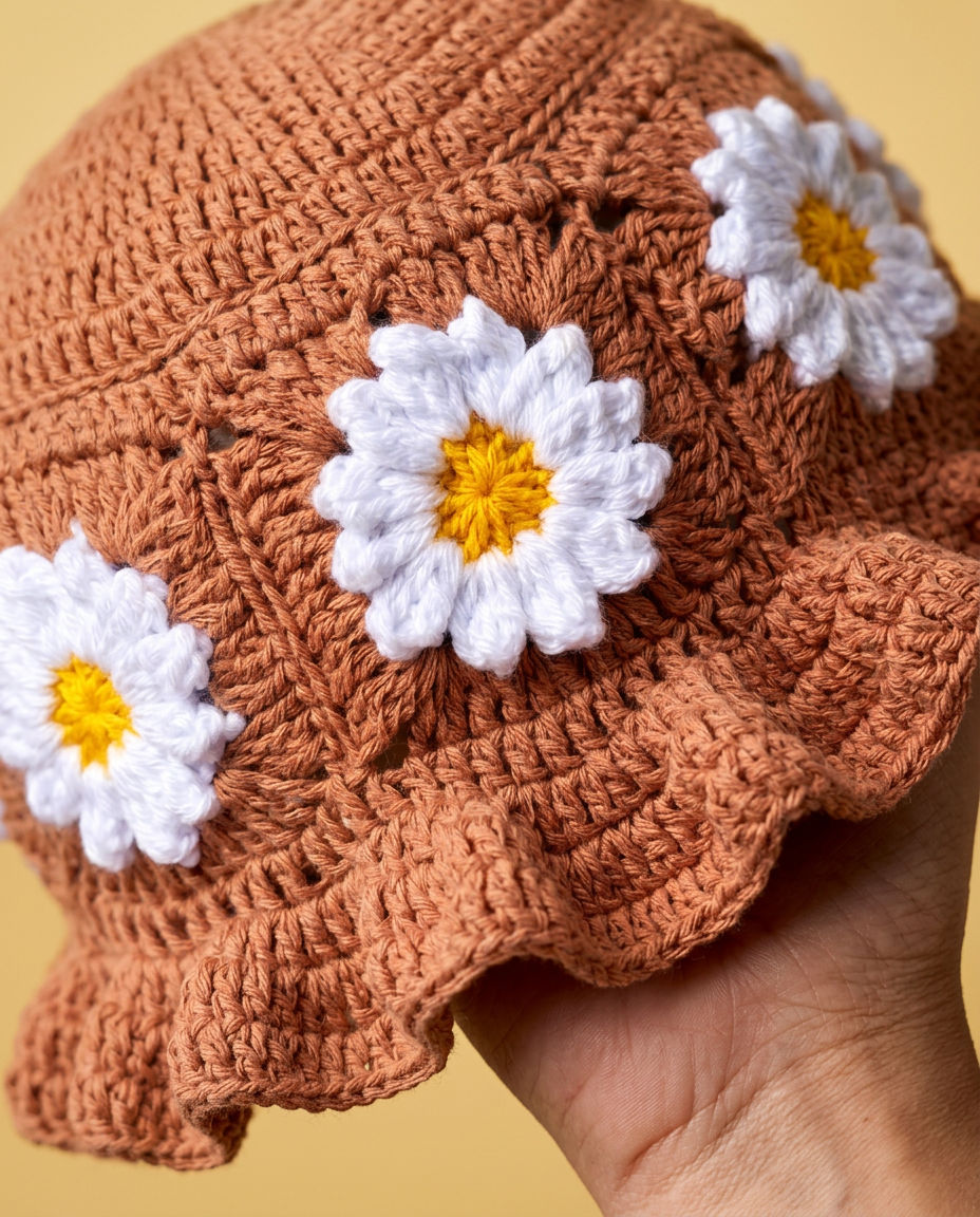 Hush and Stitch Light Brown Daisy Bucket Hat