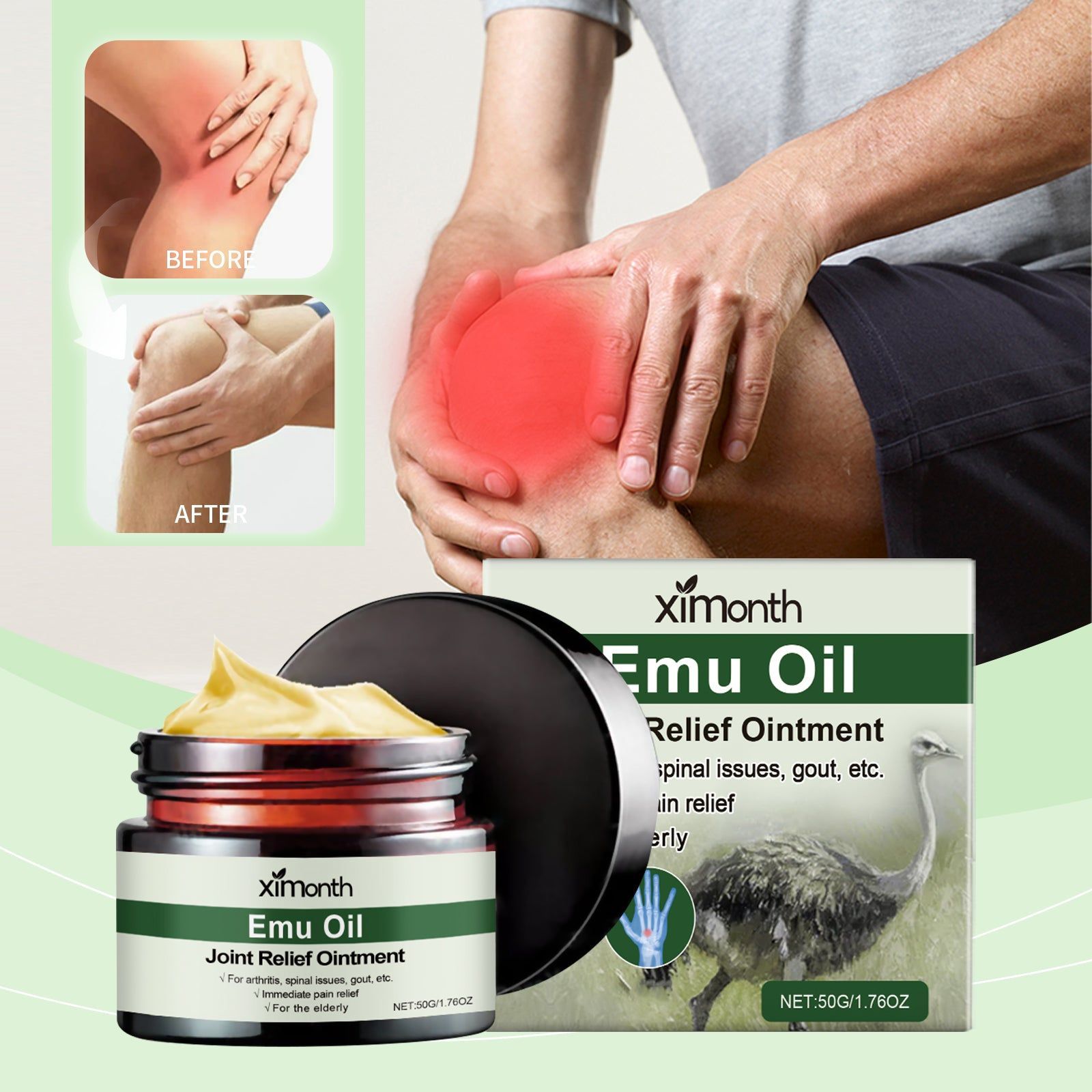 Body Care Cream, Natural Joint Pain Relief, Soothing Massage for Neck and Knees ,50g