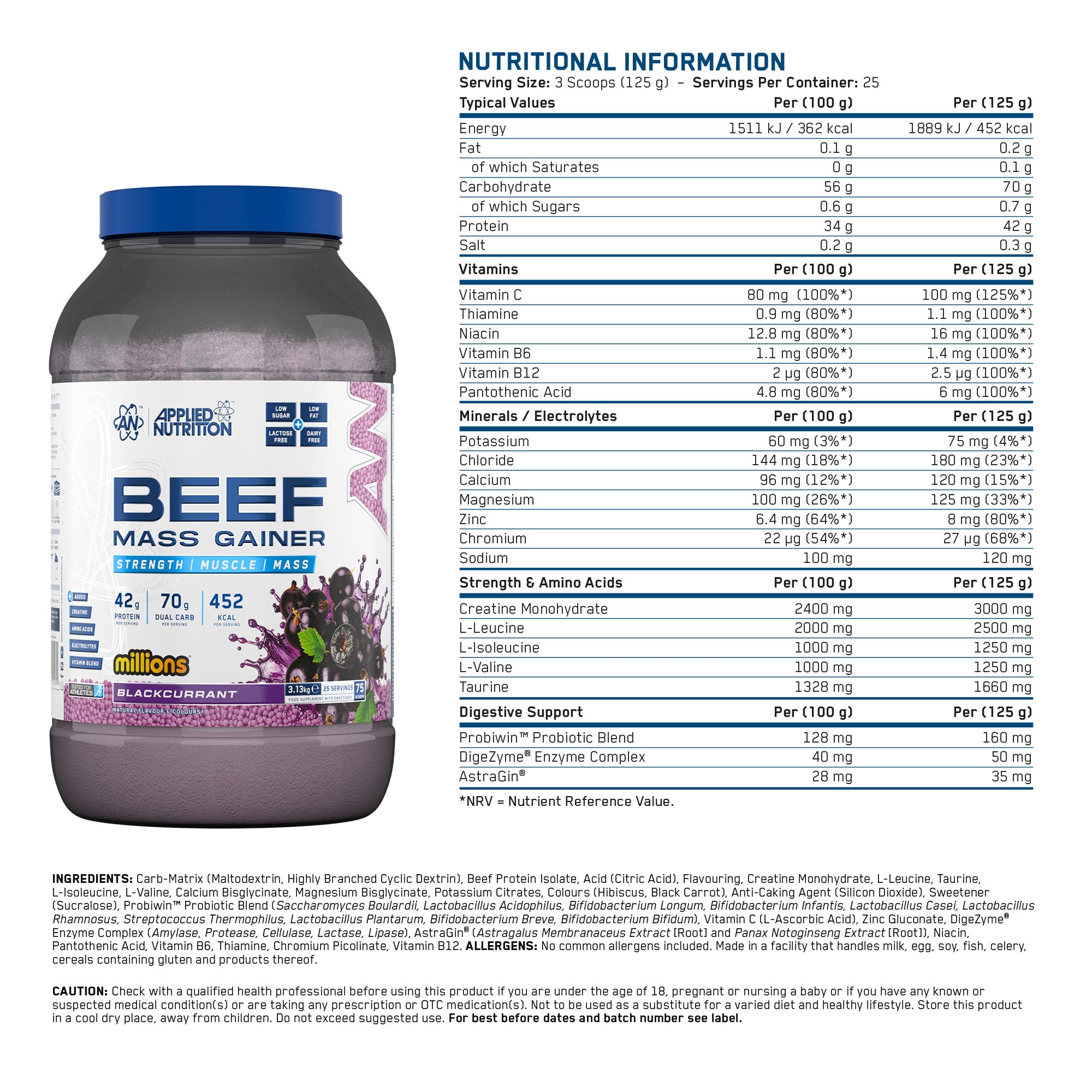 AN BEEF MASS GAINER PINEAAPLE MILLIONS 3.13 KG
