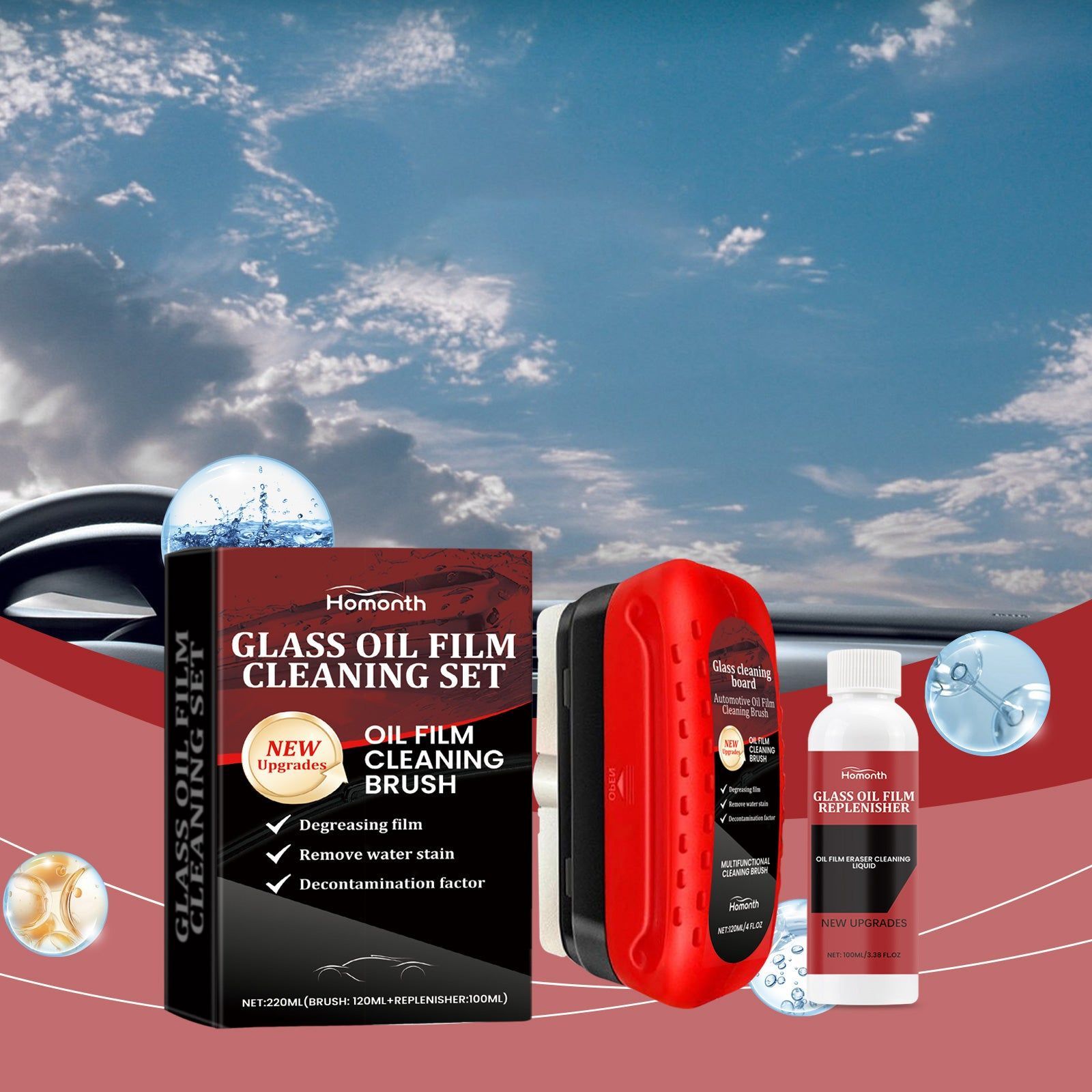 Car Cleaning Windshield Film Cleaner Set, Dust & Water Mark Removal, Safe Glass Shine ,1set