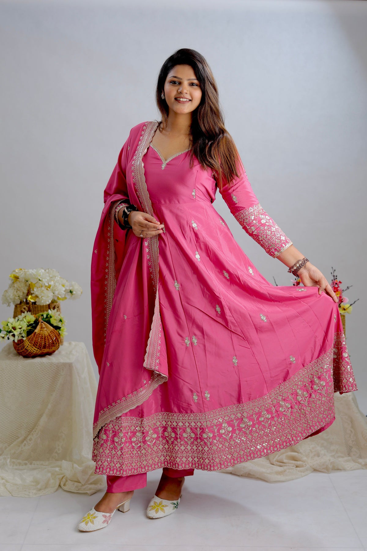 Fab Zone Designer Gown -Pent And Dupatta With Embroidery Sequence Work For Women