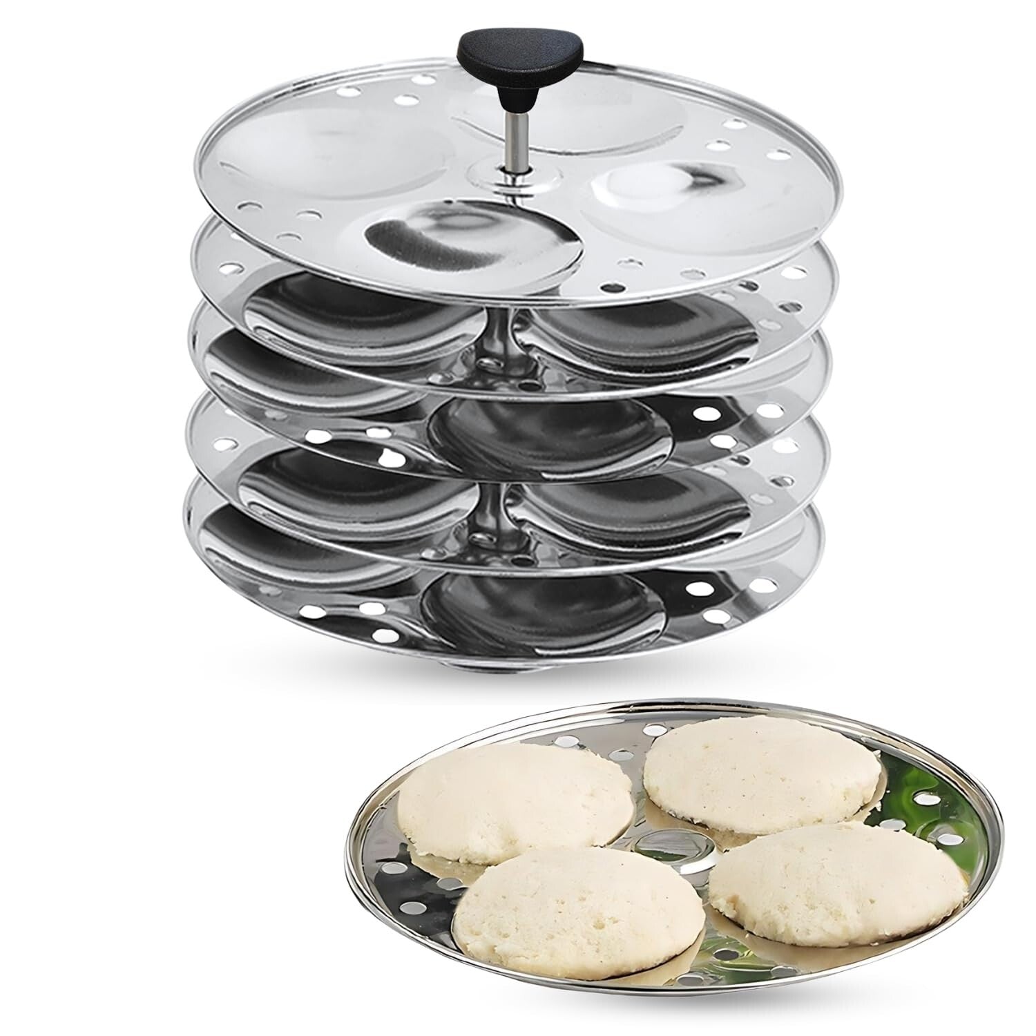 Stainless Steel 6 Idli Plates - 24 Idlis/Heavy Premium Deep Idli Plates