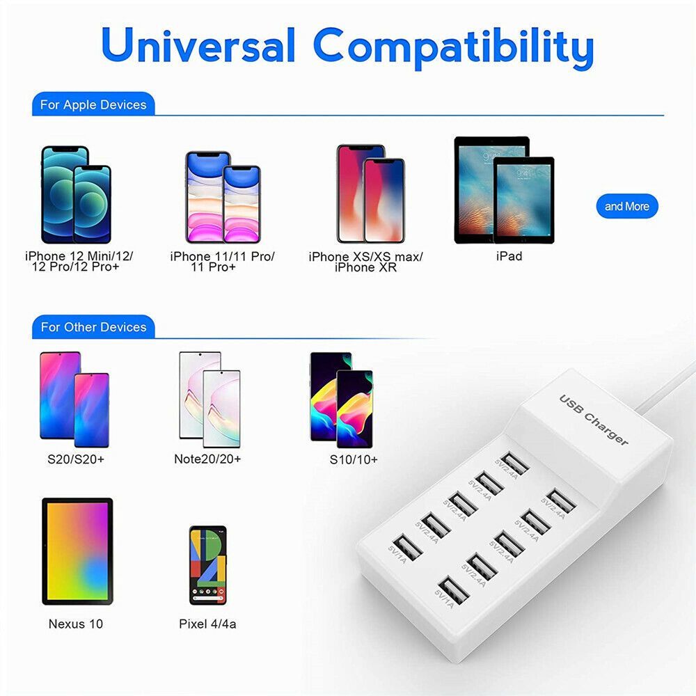 Multi USB Charger Station Smart Wall Charging Adapter For Home Office