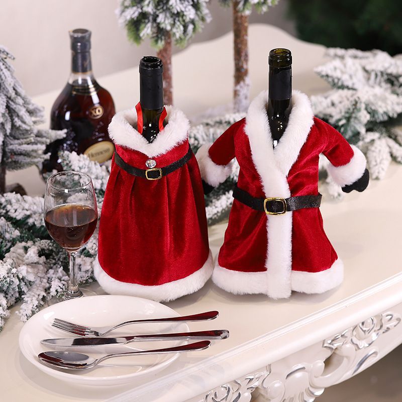 2 Pcs Christmas Wine Bottle Covers Holiday Wine Bottle Skirt Cover Santa Party Decorations