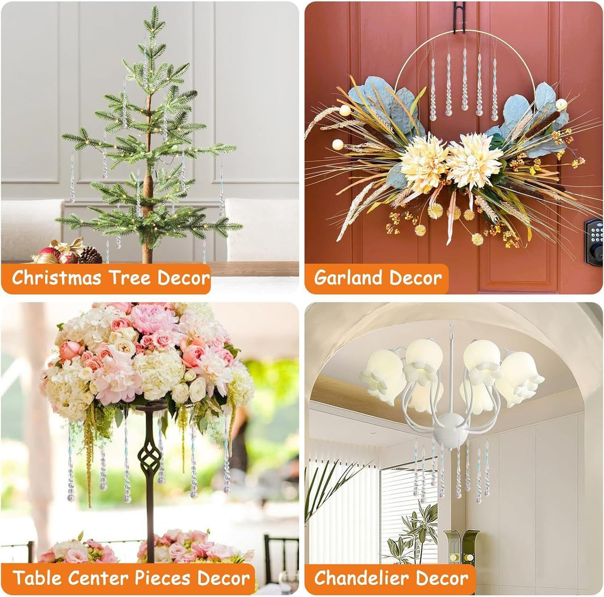 12 Pcs Christmas Tree Ornaments Crystal Icicle Glass Beads Hanging Pendants