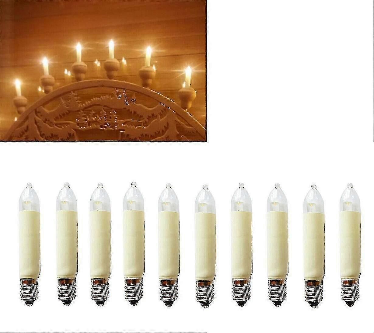 20pcs E10 LED Candle Lamp Small Socket Plug 8-55V 0.1-0.2W Length 65mm Replacement for Schwibbogen Christmas Light Decoration Lighting Accessories