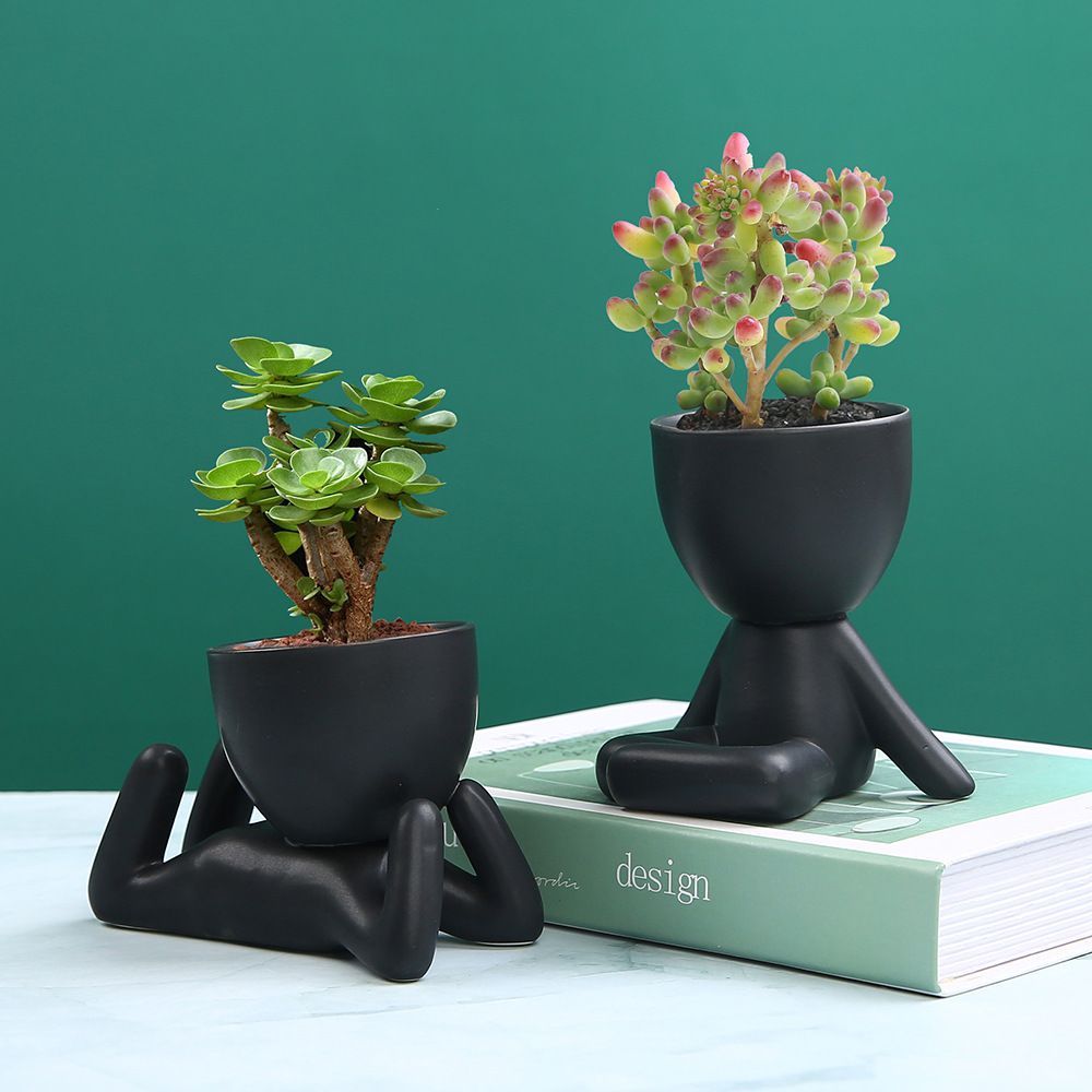 Mini-family Flowerpot Human Being Shape Ceramic Desktop Planter Container For Succulents